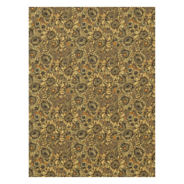 Yellow chrysanthemum flowers and orange beetles tablecloth (Front)