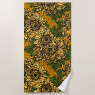 Yellow chrysanthemum flowers beach towel