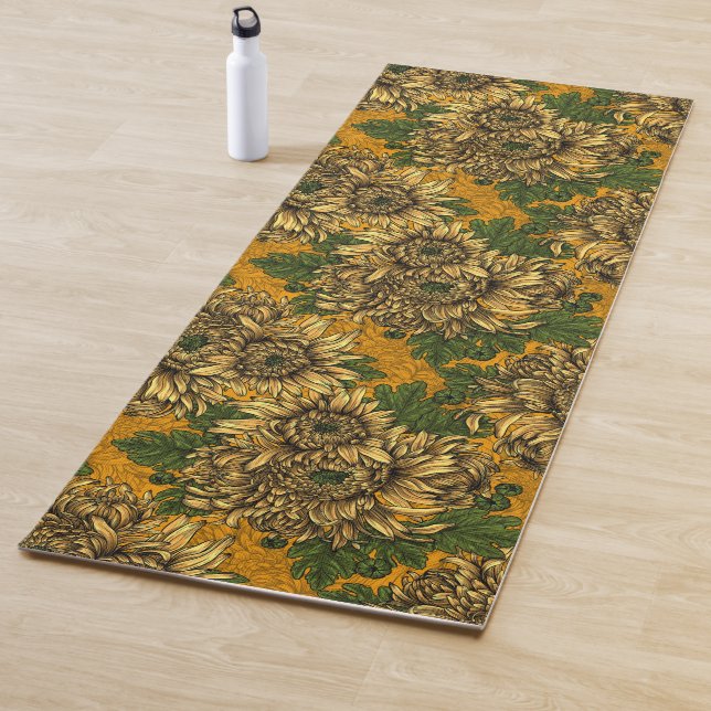 Yellow chrysanthemum flowers yoga mat (In Situ)