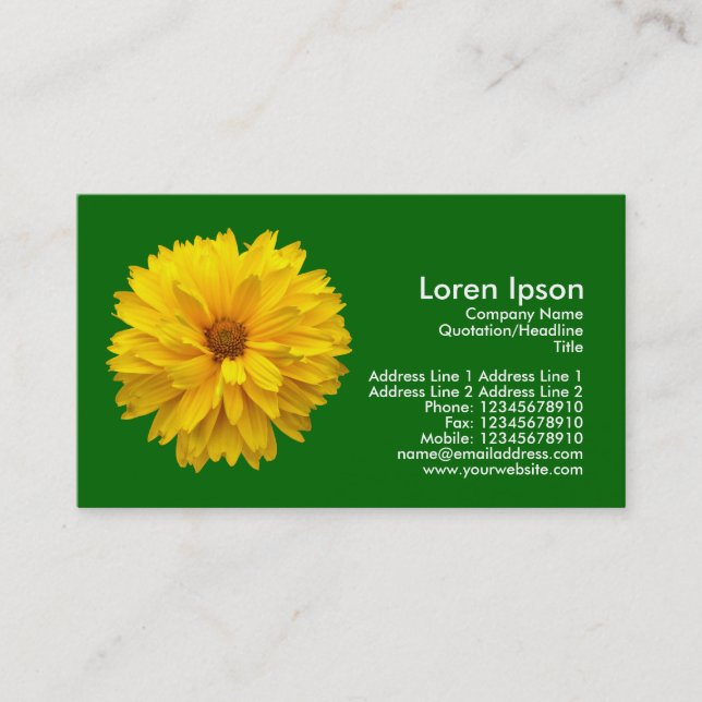 Yellow Chrysanthemum - Grass Green Business Card (Front)