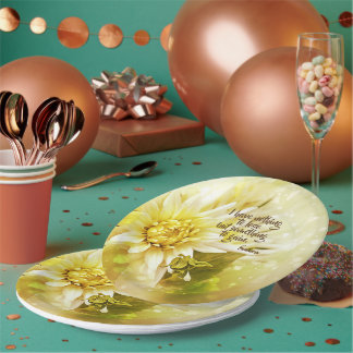 Yellow Chrysanthemum Party Paper Plate Saying 