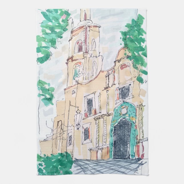 Yellow Church Tea Towel (Vertical)