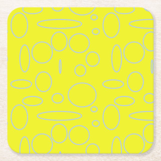 Yellow Circles and Loops Mousepad Square Paper Coaster (Front)