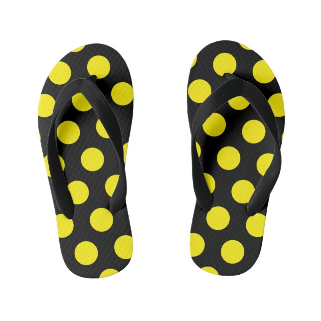 Yellow Circles on Black Background Kid's Thongs (Footbed)