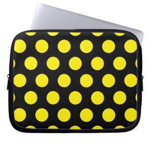 Yellow Circles on Black Background Laptop Sleeve