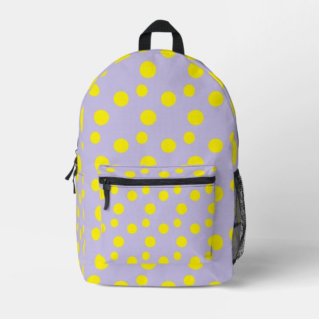 Yellow circles on purple printed backpack (Front)