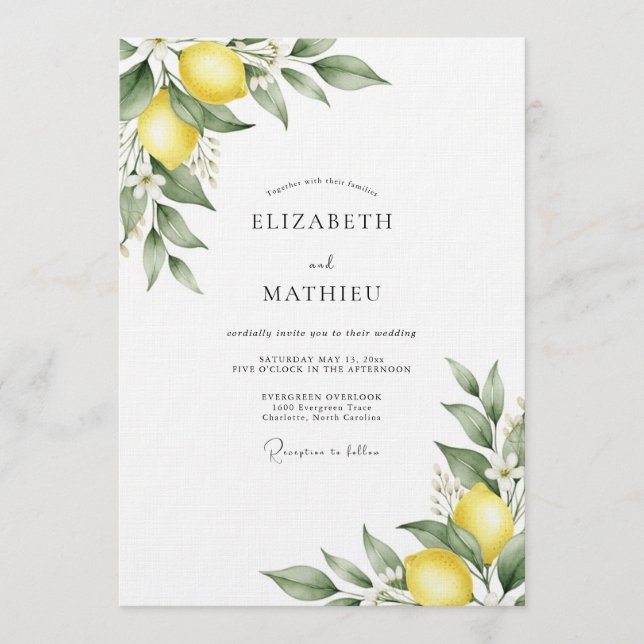 Yellow Citrus Botanical Wedding Invitation (Front)