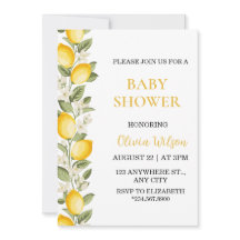 Yellow Citrus Lemon Baby Shower Gender Invitation
