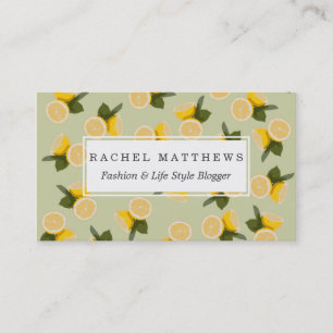 Yellow Citrus Lemon Fruit on Pale Lime Green Business Card