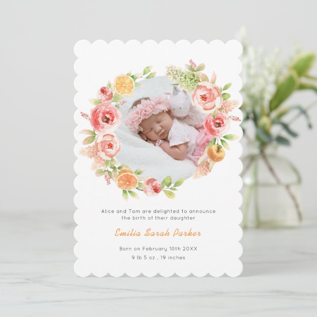 Yellow Citrus Rose Wreath | Elegant Floral Birth Announcement (Standing Front)