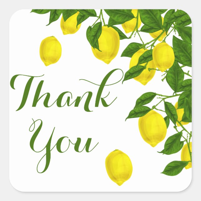 Yellow Citrus Thank You Lemon Green Wedding Party Square Sticker (Front)