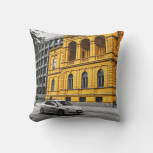 Yellow City Building Minimalist Photography Cushion