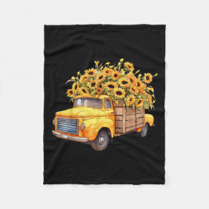 Yellow Ckup Truck Sunflower Autumn Halloween Thank Fleece Blanket