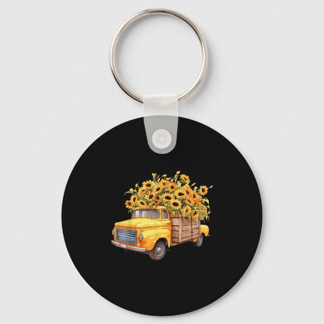 Yellow Ckup Truck Sunflower Autumn Halloween Thank Key Ring (Front)