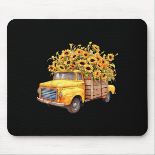 Yellow Ckup Truck Sunflower Autumn Halloween Thank Mouse Pad