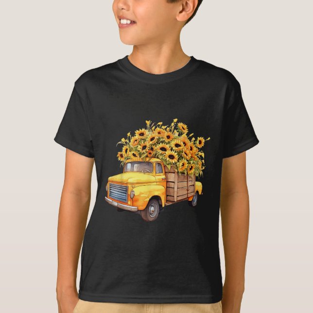 Yellow Ckup Truck Sunflower Autumn Halloween Thank T-Shirt (Front)