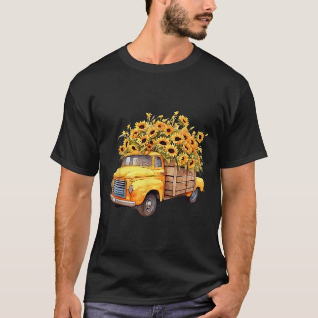 Yellow Ckup Truck Sunflower Autumn Halloween Thank T-Shirt (Front)