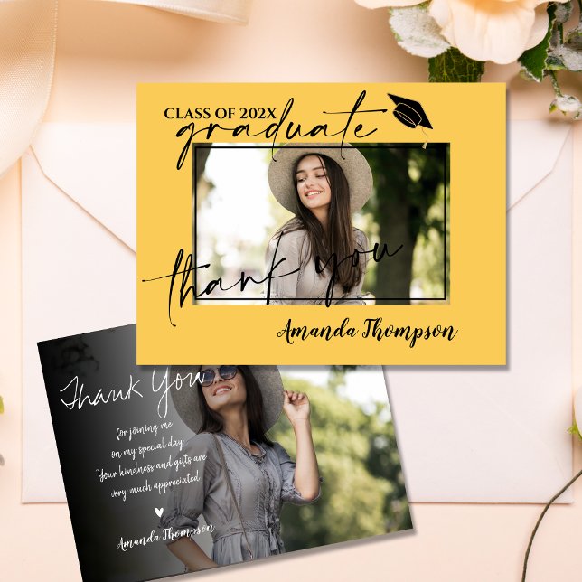 Yellow Class of 2025 Graduation Photo Thank You Postcard (Yellow Class of 2025 Graduation Photo Thank You Postcard)