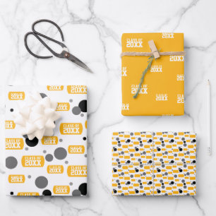 Yellow "Class Of" Dog Tag and Dots Pattern Wrapping Paper Sheet