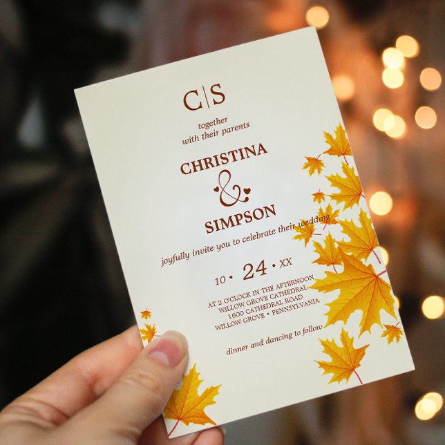 Yellow Classic autumn maple leaves wedding   Invitation (Yellow Classic autumn maple leaves wedding Invitation)