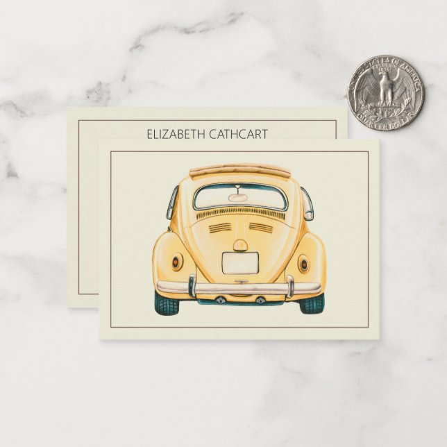 Yellow Classic Vintage Buggy Bug Car Personalised Card (Front/Back In Situ)