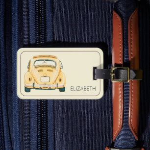 Yellow Classic Vintage Buggy Bug Car Personalised Luggage Tag