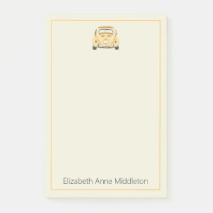 Yellow Classic Vintage Buggy Bug Car Personalised Post-it Notes