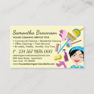 Yellow Cleaning Janitorial Maid Housekeeping Business Card