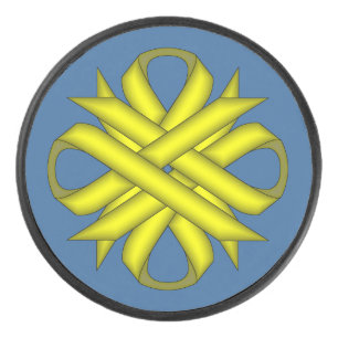 Yellow Clover Ribbon by Kenneth Yoncich Hockey Puck