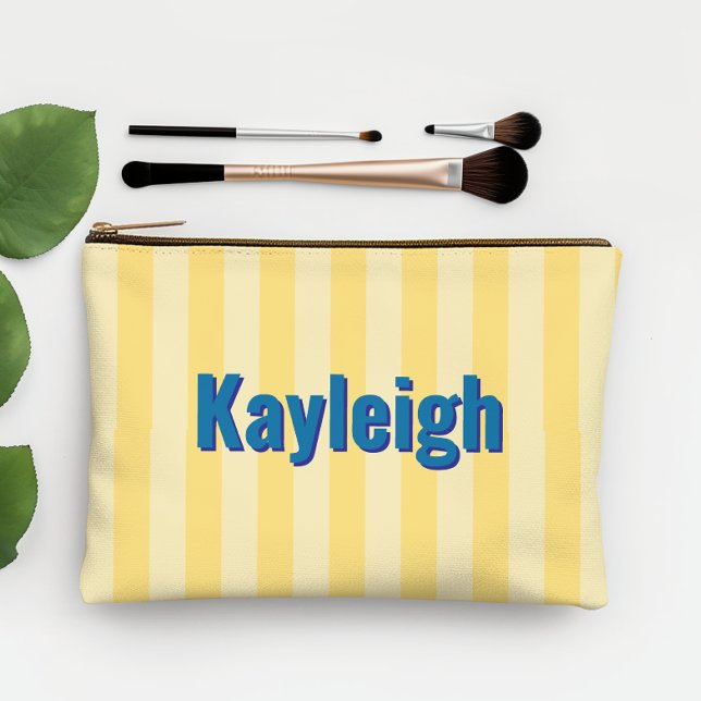 Yellow Coastal Bachelorette Trip Bridesmaid Accessory Pouch (Yellow Coastal Stripe Travel Pouch)