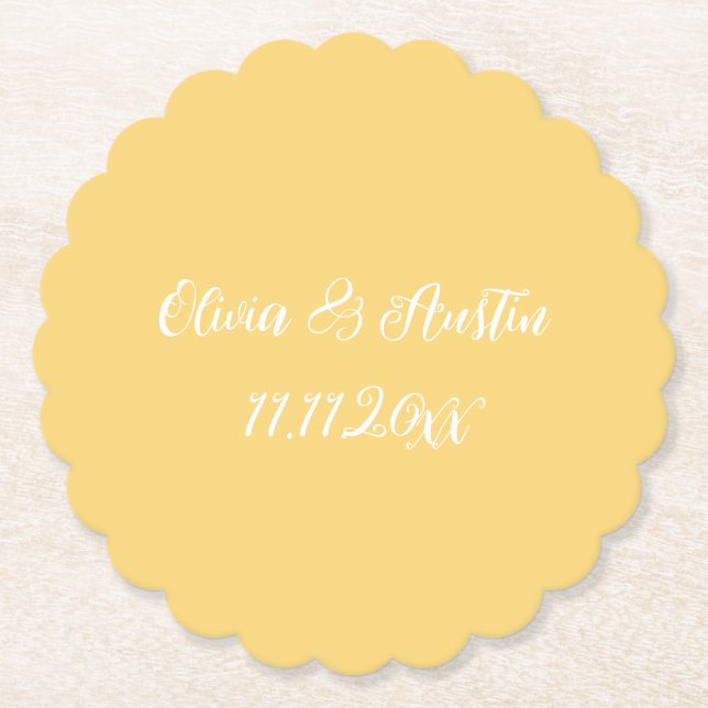 Yellow coastal beach paper coaster (Front)