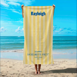 Yellow Coastal Stripe Bachelorette Trip Bridesmaid Beach Towel