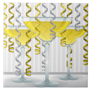 Yellow cocktail and ribbon ceramic tile