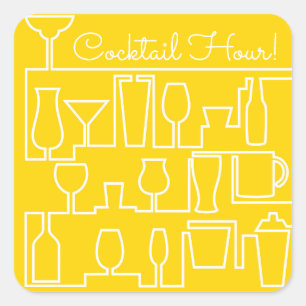Yellow cocktail party square sticker