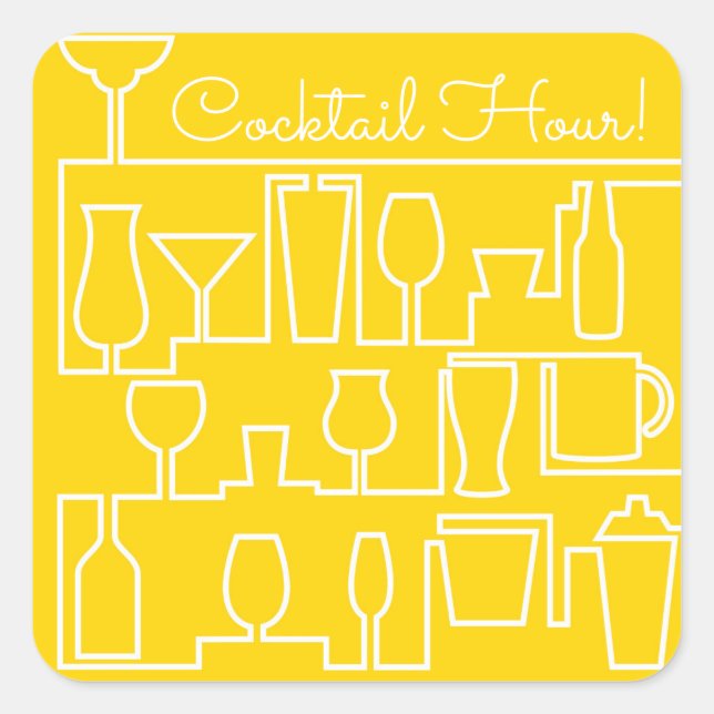 Yellow cocktail party square sticker (Front)