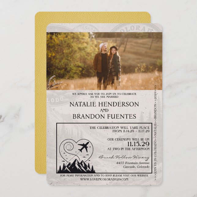 Yellow Colorado Passport Wedding Invitation (Front/Back)