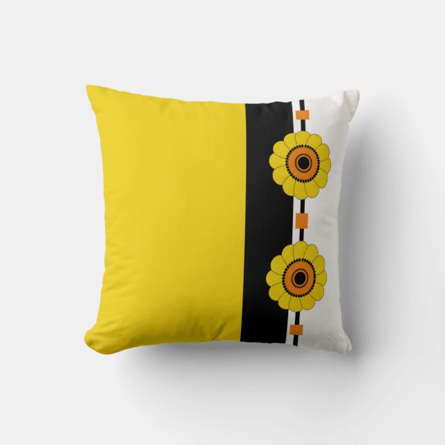 Yellow Colour Blocked and Floral Cushion (Front)