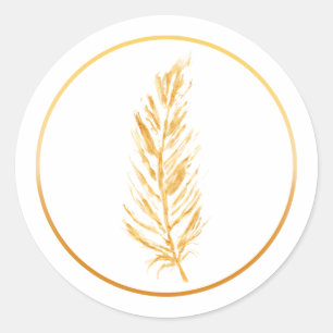 Yellow Colour Feather Drawing Classic Round Sticker