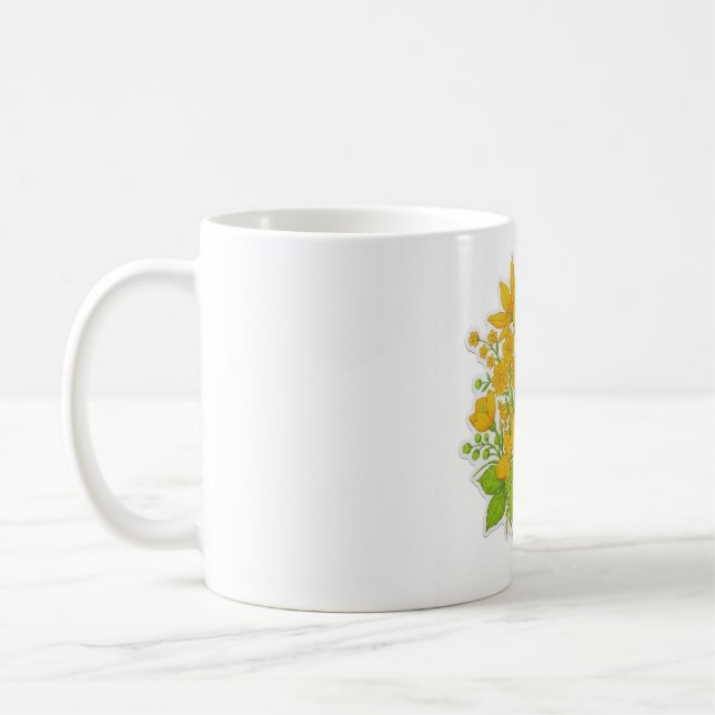 Yellow colour flower design art coffee mug (Left)