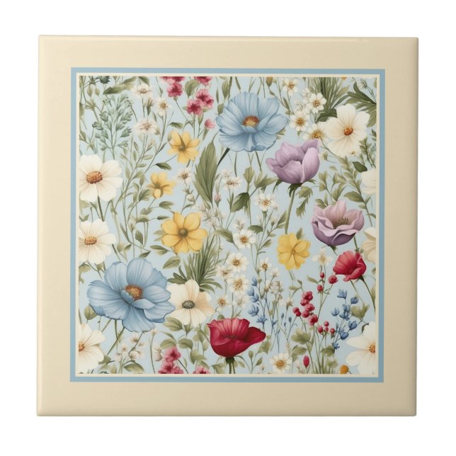 Yellow colour with delicate floral pattern ceramic tile (Front)
