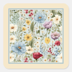 Yellow colour with delicate floral pattern square sticker