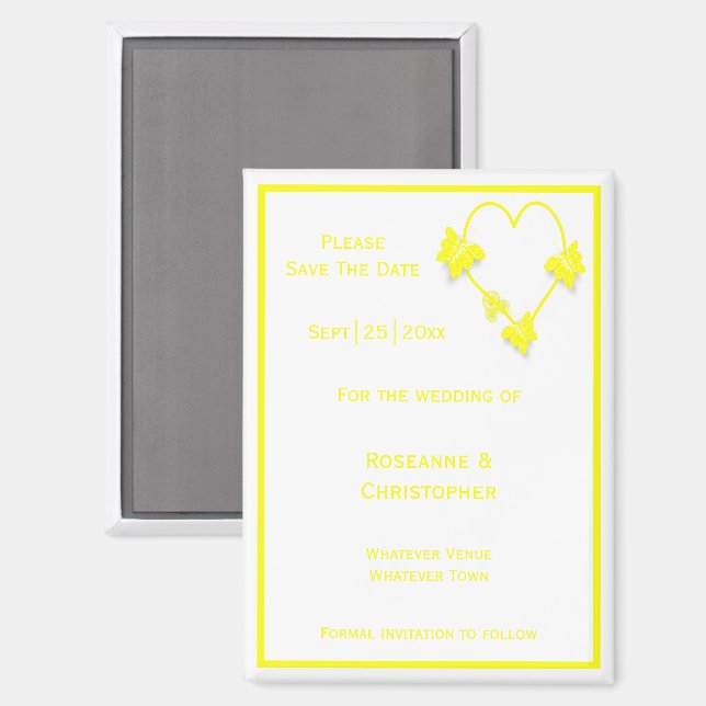 Yellow Coloured Butterflies Heart Design Wedding Magnet (Front/Back)