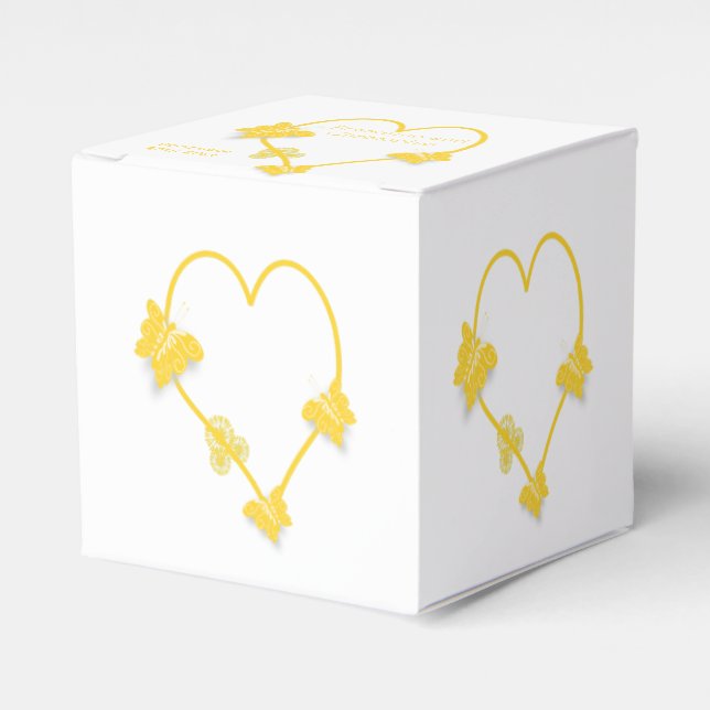 Yellow Coloured Butterfly Heart Design Wedding Favour Box (Front Side)