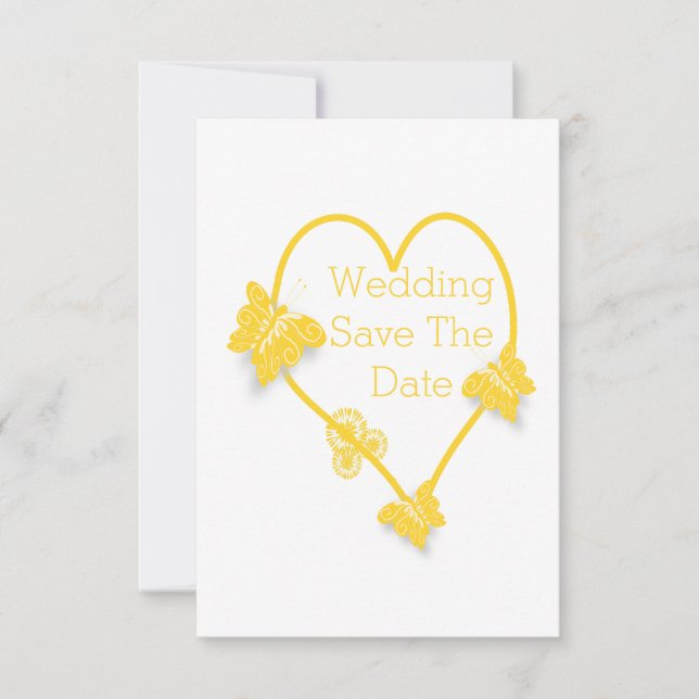 Yellow Coloured Butterfly Heart Save The Date Invitation (Front)