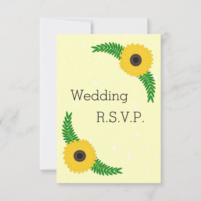 Yellow Coloured Sunflower Design Wedding RSVP Card (Front)