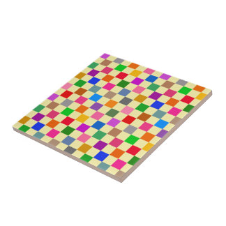 Yellow Colourful Chequered Pattern Ceramic Tile