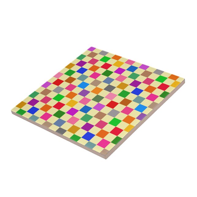 Yellow Colourful Chequered Pattern  Ceramic Tile (Side)