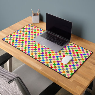 Yellow Colourful Chequered Pattern Desk Mat