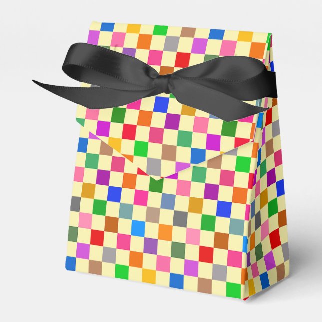 Yellow Colourful Chequered Pattern  Favour Box (Front Side)