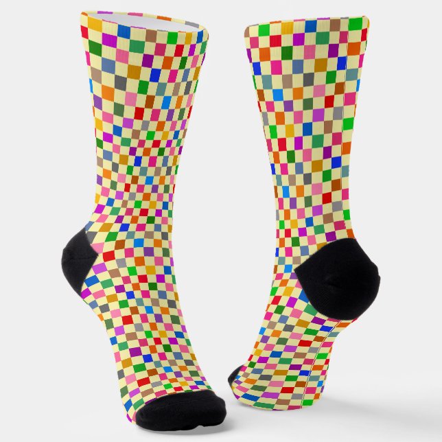 Yellow Colourful Chequered Pattern  Socks (Angled)